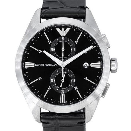 Emporio Armani Claudio Chronograph, schwarzes Lederarmband, schwarzes Zifferblatt, Quarz, AR11542, Herrenuhr