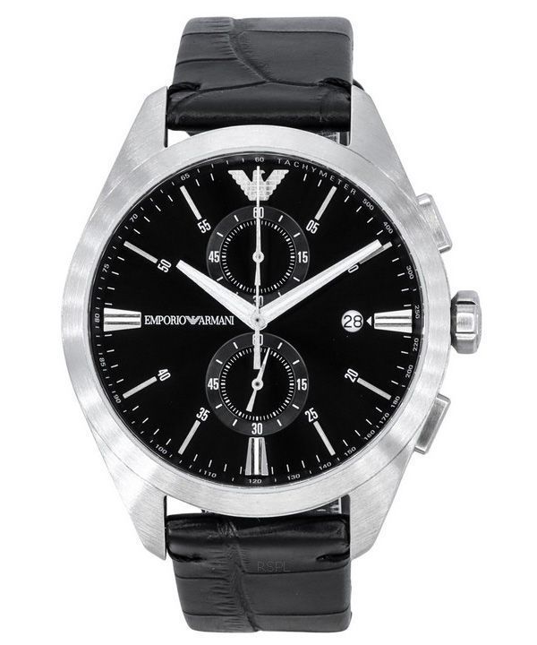 Emporio Armani Claudio Chronograph, schwarzes Lederarmband, schwarzes Zifferblatt, Quarz, AR11542, Herrenuhr