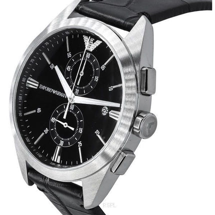 Emporio Armani Claudio Chronograph, schwarzes Lederarmband, schwarzes Zifferblatt, Quarz, AR11542, Herrenuhr