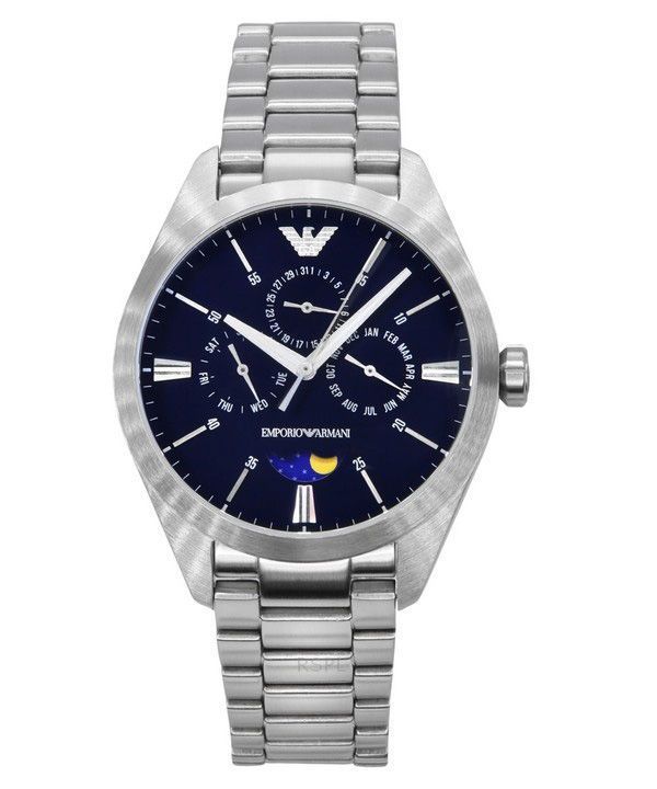 Emporio Armani Mondphase Edelstahl Multifunktions blaues Zifferblatt Quarz AR11553 Herrenuhr