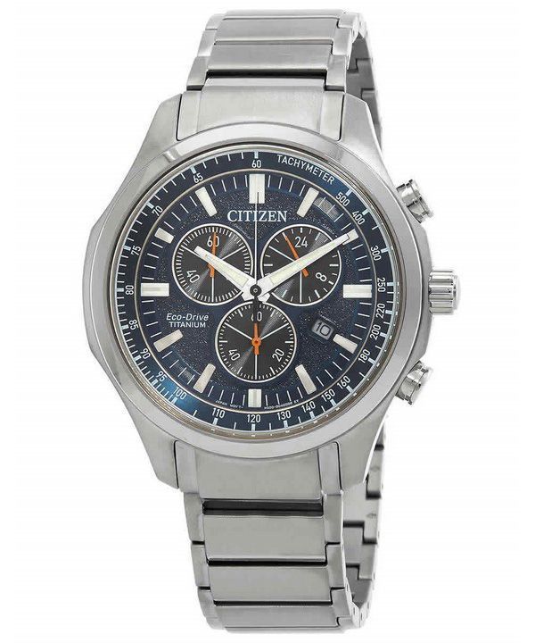 Citizen Eco-Drive Super Titanium Chronograph blaues Zifferblatt AT2530-85L 100M Herrenuhr