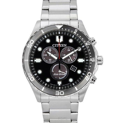 Citizen Sporty-Aqua Chronograph Edelstahl schwarzes Zifferblatt Eco-Drive AT2568-82E 100M Herrenuhr