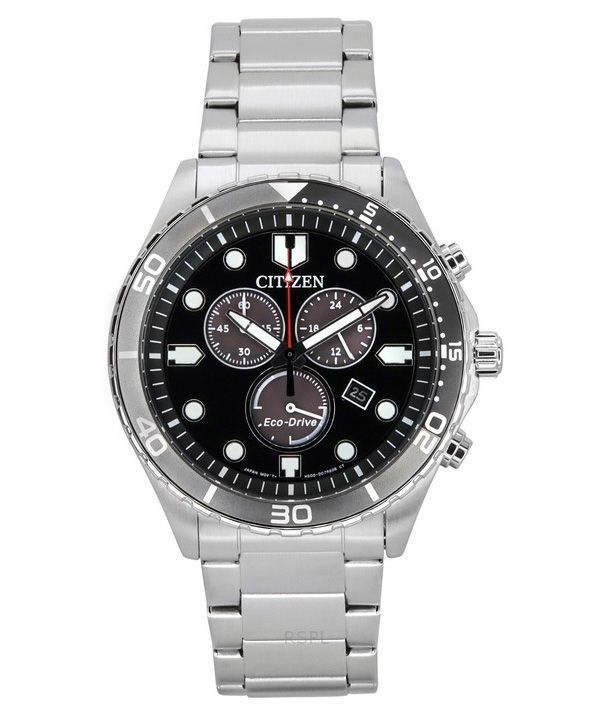 Citizen Sporty-Aqua Chronograph Edelstahl schwarzes Zifferblatt Eco-Drive AT2568-82E 100M Herrenuhr