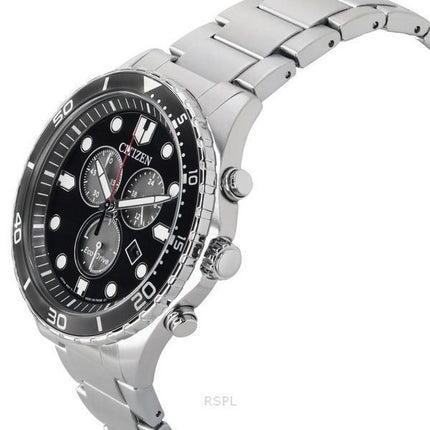 Citizen Sporty-Aqua Chronograph Edelstahl schwarzes Zifferblatt Eco-Drive AT2568-82E 100M Herrenuhr