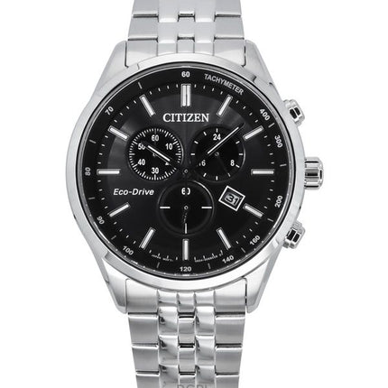 Citizen Eco-Drive Chronograph Edelstahl schwarzes Zifferblatt AT2570-56E 100M Herrenuhr