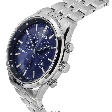 Citizen Eco-Drive Chronograph Edelstahl Blaues Zifferblatt AT2570-56L 100M Herrenuhr