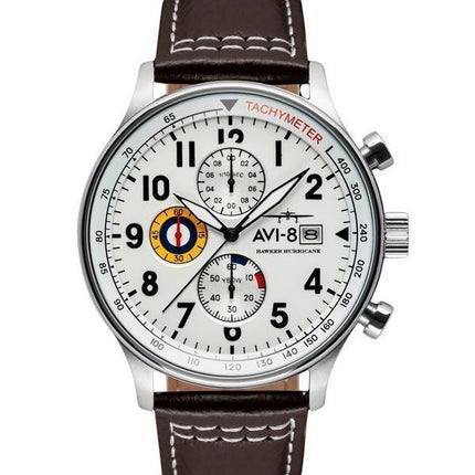 AVI-8 Hawker Hurricane Classic Chronograph, klassisches weißes Zifferblatt, Quarz AV-4011-01 Herrenuhr