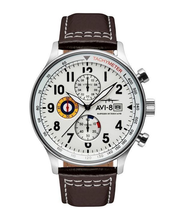 AVI-8 Hawker Hurricane Classic Chronograph, klassisches weißes Zifferblatt, Quarz AV-4011-01 Herrenuhr