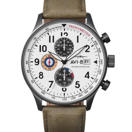 AVI-8 Hawker Hurricane Classic Chronograph Elfenbein Graustufen Weißes Zifferblatt Quarz AV-4011-0B Herrenuhr