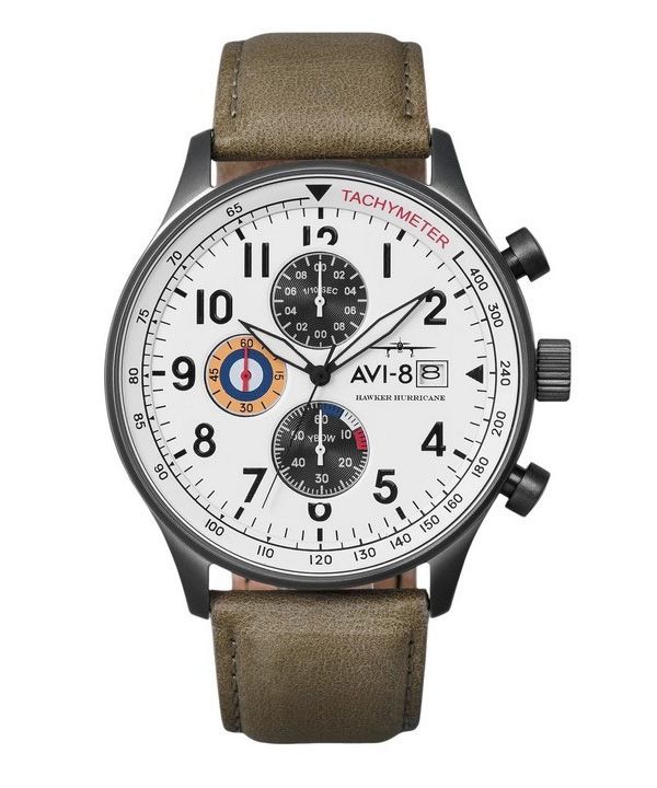 AVI-8 Hawker Hurricane Classic Chronograph Elfenbein Graustufen Weißes Zifferblatt Quarz AV-4011-0B Herrenuhr