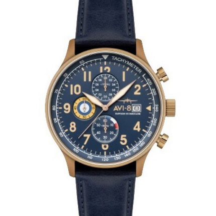 AVI-8 Hawker Hurricane Classic Chronograph Regent blaues Lederarmband blaues Zifferblatt Quarz AV-4011-0Q Herrenuhr