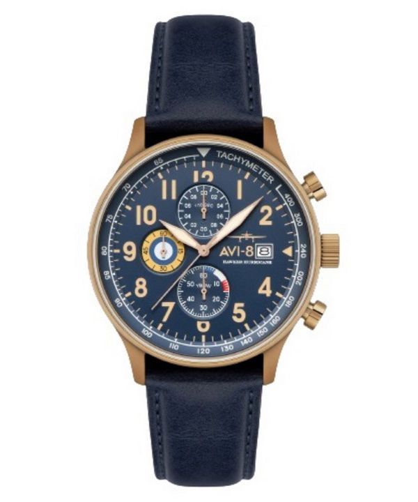 AVI-8 Hawker Hurricane Classic Chronograph Regent blaues Lederarmband blaues Zifferblatt Quarz AV-4011-0Q Herrenuhr