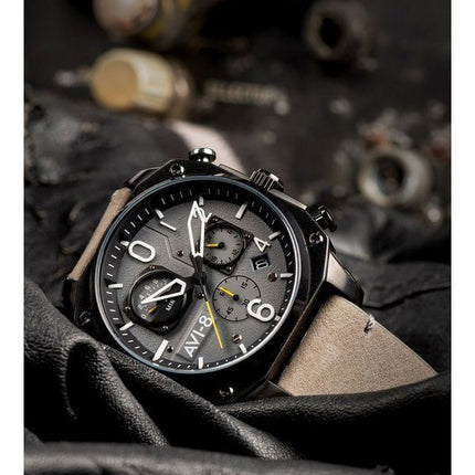 AVI-8 Hawker Hunter Retrograde Chronograph, seegraues Zifferblatt, Quarz AV-4052-03 Herrenuhr