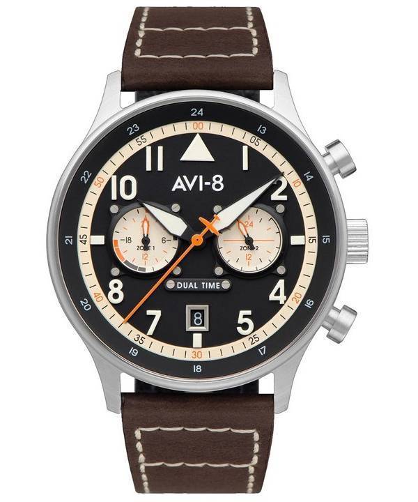 AVI-8 Hawker Hurricane Carey Dual Time Manston Schwarzes Zifferblatt Quarz AV-4088-01 Herrenuhr