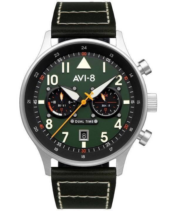 AVI-8 Hawker Hurricane Carey Dual Time Merville grünes Zifferblatt Quarz AV-4088-02 Herrenuhr