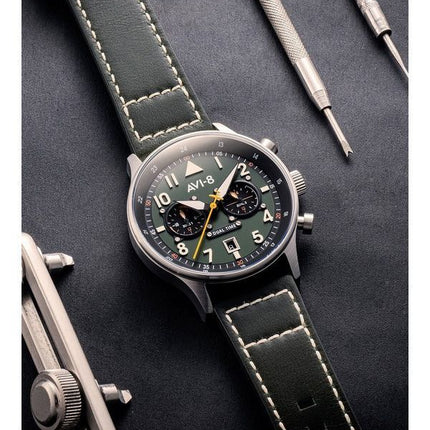 AVI-8 Hawker Hurricane Carey Dual Time Merville grünes Zifferblatt Quarz AV-4088-02 Herrenuhr