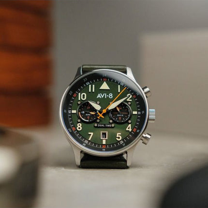 AVI-8 Hawker Hurricane Carey Dual Time Merville grünes Zifferblatt Quarz AV-4088-02 Herrenuhr