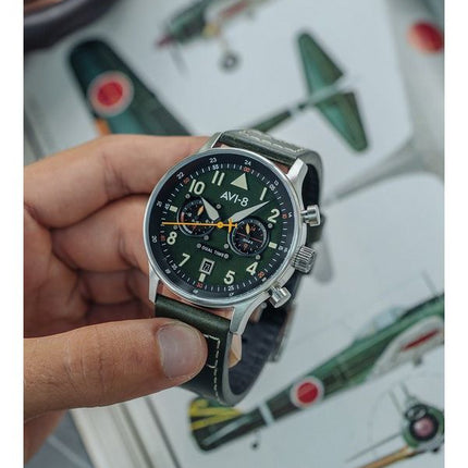 AVI-8 Hawker Hurricane Carey Dual Time Merville grünes Zifferblatt Quarz AV-4088-02 Herrenuhr