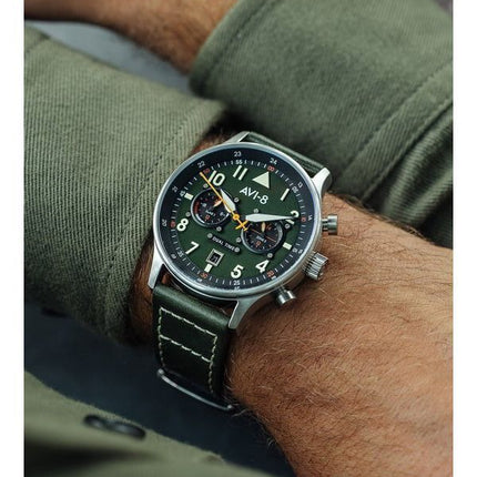 AVI-8 Hawker Hurricane Carey Dual Time Merville grünes Zifferblatt Quarz AV-4088-02 Herrenuhr