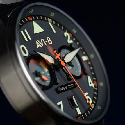 AVI-8 Hawker Hurricane Carey Dual Time Gütersloh Edelstahl Blaues Zifferblatt AV-4088-22 Herrenuhr