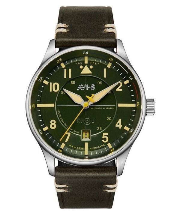 AVI-8 Hawker Hurricane Kent Automatik Hampshire Lederarmband grünes Zifferblatt AV-4094-03 Herrenuhr