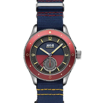 AVI-8 Flyboy Airmaster Sector Meca-Quartz Marineblaues und rotes Zifferblatt AV-4112-04 Herrenuhr