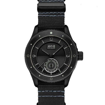 AVI-8 Flyboy Airmaster Sector Meca-Quartz Jet Black Nylonarmband Schwarzes Zifferblatt AV-4112-05 Herrenuhr