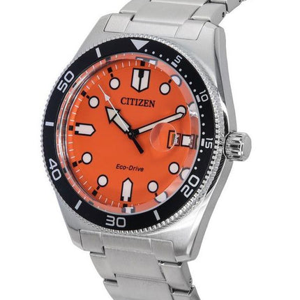 Citizen Eco-Drive Edelstahl-Herrenuhr mit orangefarbenem Zifferblatt AW1760-81X 100M