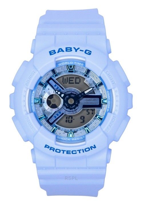 Casio Baby-G Analog-Digital-Armband mit blauem Harzarmband und blauem Zifferblatt, Quarz BA-110YK-2A, 100 M, Damenuhr