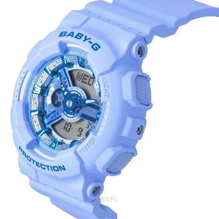 Casio Baby-G Analog-Digital-Armband mit blauem Harzarmband und blauem Zifferblatt, Quarz BA-110YK-2A, 100 M, Damenuhr