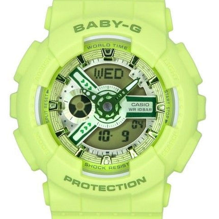 Casio Baby-G Analog-Digital-Armband mit grünem Harzarmband und grünem Zifferblatt, Quarz BA-110YK-3A 100M Damenuhr