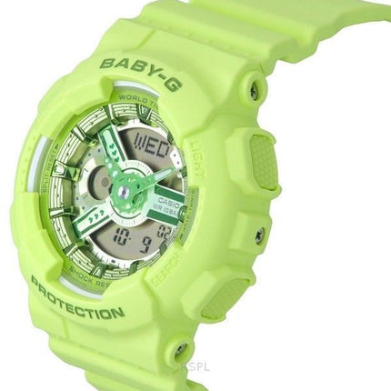 Casio Baby-G Analog-Digital-Armband mit grünem Harzarmband und grünem Zifferblatt, Quarz BA-110YK-3A 100M Damenuhr