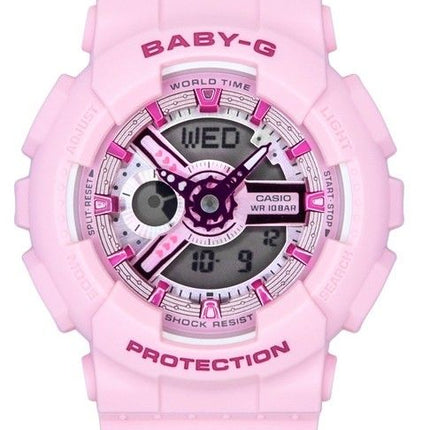 Casio Baby-G Analog-Digital-Armband aus rosa Harz mit rosa Zifferblatt und Quarz BA-110YK-4A 100M Damenuhr