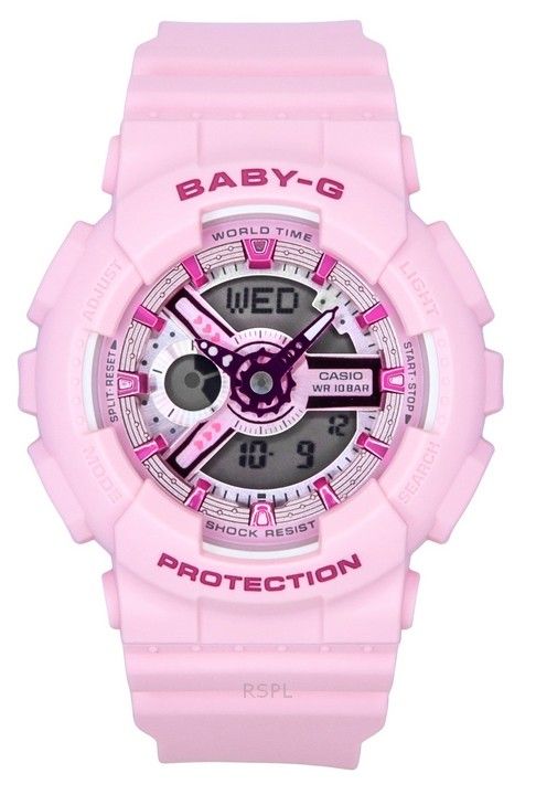 Casio Baby-G Analog-Digital-Armband aus rosa Harz mit rosa Zifferblatt und Quarz BA-110YK-4A 100M Damenuhr