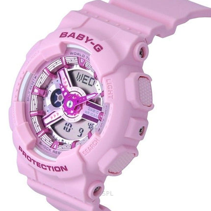 Casio Baby-G Analog-Digital-Armband aus rosa Harz mit rosa Zifferblatt und Quarz BA-110YK-4A 100M Damenuhr