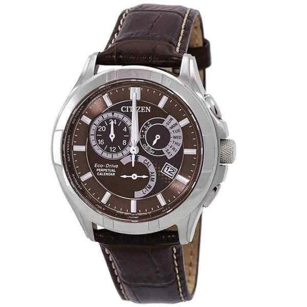 Citizen Eco-Drive Perpetual GMT Lederarmband mit braunem Zifferblatt BL8160-07X 100M Herrenuhr