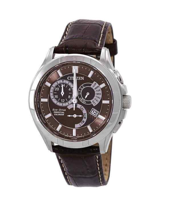 Citizen Eco-Drive Perpetual GMT Lederarmband mit braunem Zifferblatt BL8160-07X 100M Herrenuhr