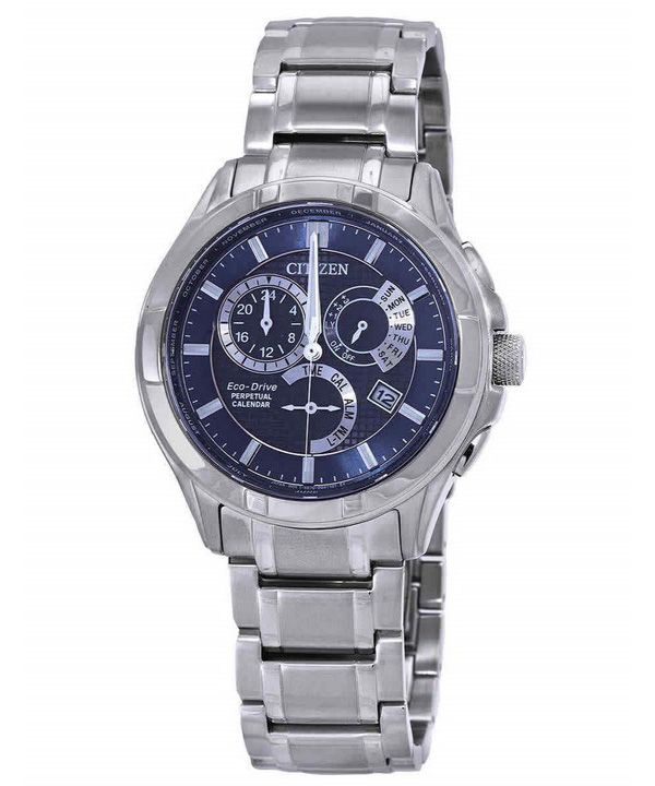 Citizen Eco-Drive Perpetual Calendar GMT Edelstahl Blaues Zifferblatt BL8160-58L 100M Herrenuhr