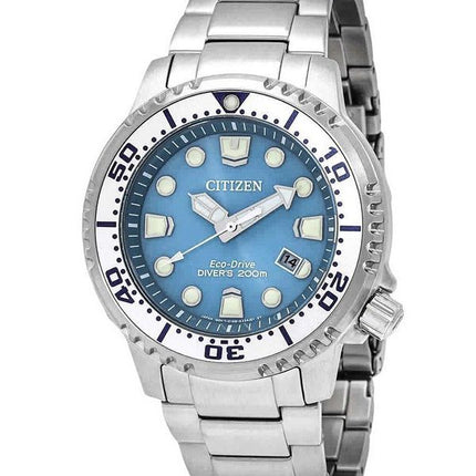 Citizen Promaster Dive Edelstahl Hellblaues Zifferblatt Eco-Drive Diver&#39,s BN0165-55L 200M Herrenuhr