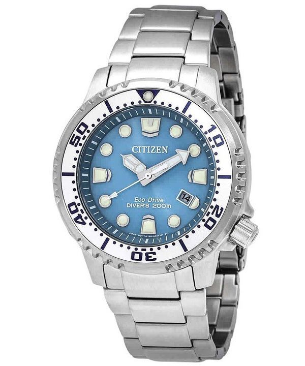 Citizen Promaster Dive Edelstahl Hellblaues Zifferblatt Eco-Drive Diver&#39,s BN0165-55L 200M Herrenuhr