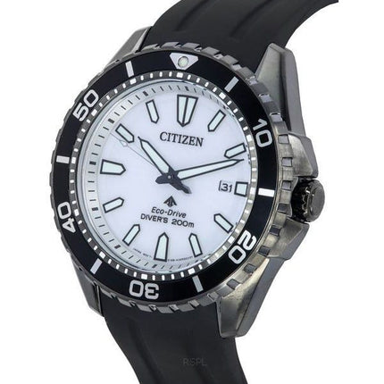 Citizen Promaster Marine Kautschukarmband, weißes Zifferblatt, Eco-Drive Diver's BN0197-08A 200M Herrenuhr