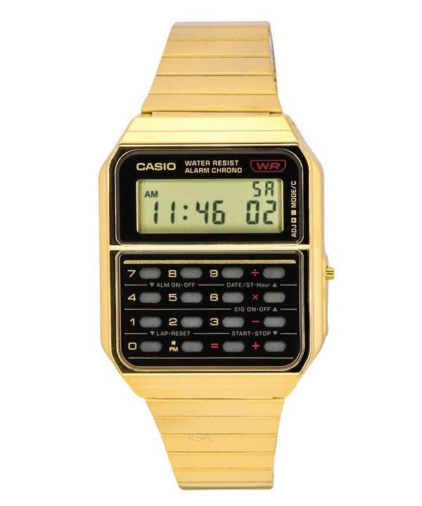 Casio Vintage Digitalrechner goldfarbener Edelstahl Quarz CA-500WEG-1A Herrenuhr