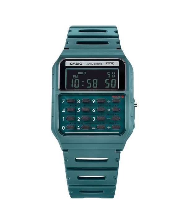 Casio POP Vintage-Taschenrechner, digital, grünes Armband aus biobasiertem Harz, Quarz, CA-53WB-3B, Unisex-Armbanduhr