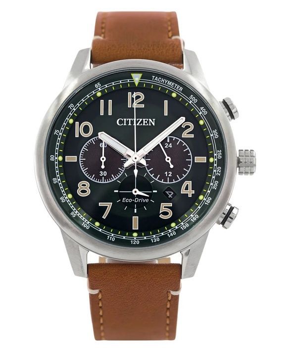 Citizen Eco-Drive Chronograph Lederarmband grünes Zifferblatt CA4420-21X 100M Herrenuhr