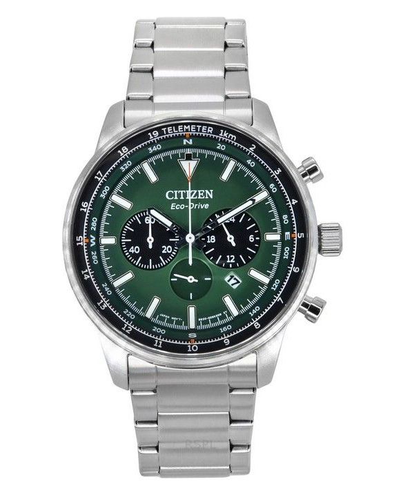 Citizen Eco-Drive Chronograph Edelstahl grünes Zifferblatt CA4500-91X 100M Herrenuhr