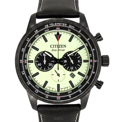 Citizen Eco-Drive Chronograph Lederarmband voll leuchtendes grünes Zifferblatt CA4505-21X 100M Herrenuhr