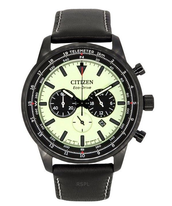 Citizen Eco-Drive Chronograph Lederarmband voll leuchtendes grünes Zifferblatt CA4505-21X 100M Herrenuhr