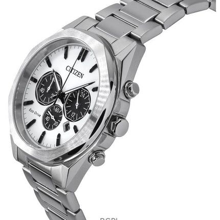 Citizen Eco-Drive Chronograph Edelstahl weißes Zifferblatt CA4590-81A 100M Herrenuhr