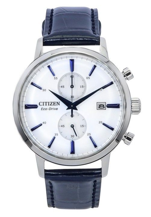 Citizen Eco-Drive Chronograph Lederarmband weißes Zifferblatt CA7069-16A Herrenuhr