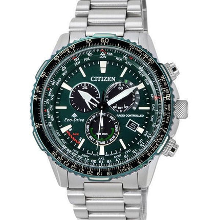 Citizen Promaster Sky AT Funk-Chronograph, grünes Zifferblatt, Eco-Drive CB5004-59W 200M, Herren-Fliegeruhr